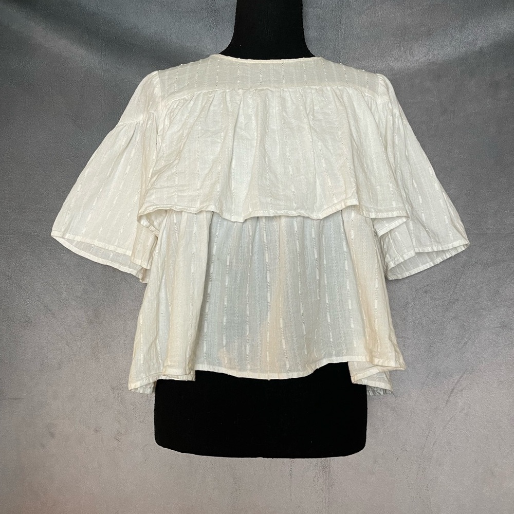 BCBG white peasant cottagecore blouse size xs